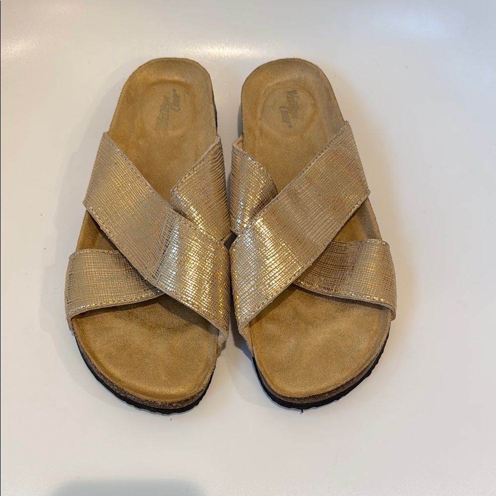 Western Chief Gold Slide Sandals